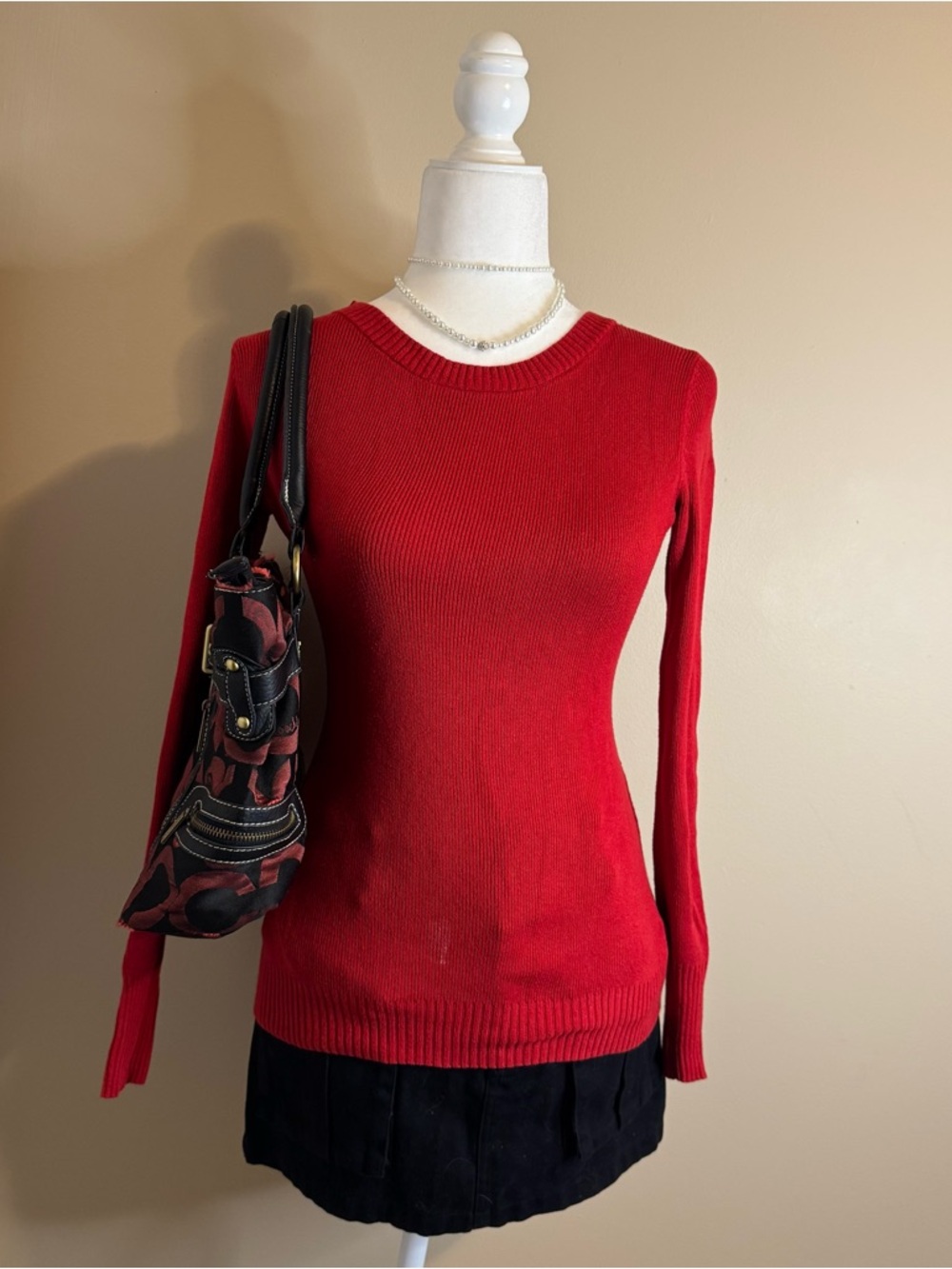 Express Red Crewneck Slim-Fit Sweater
